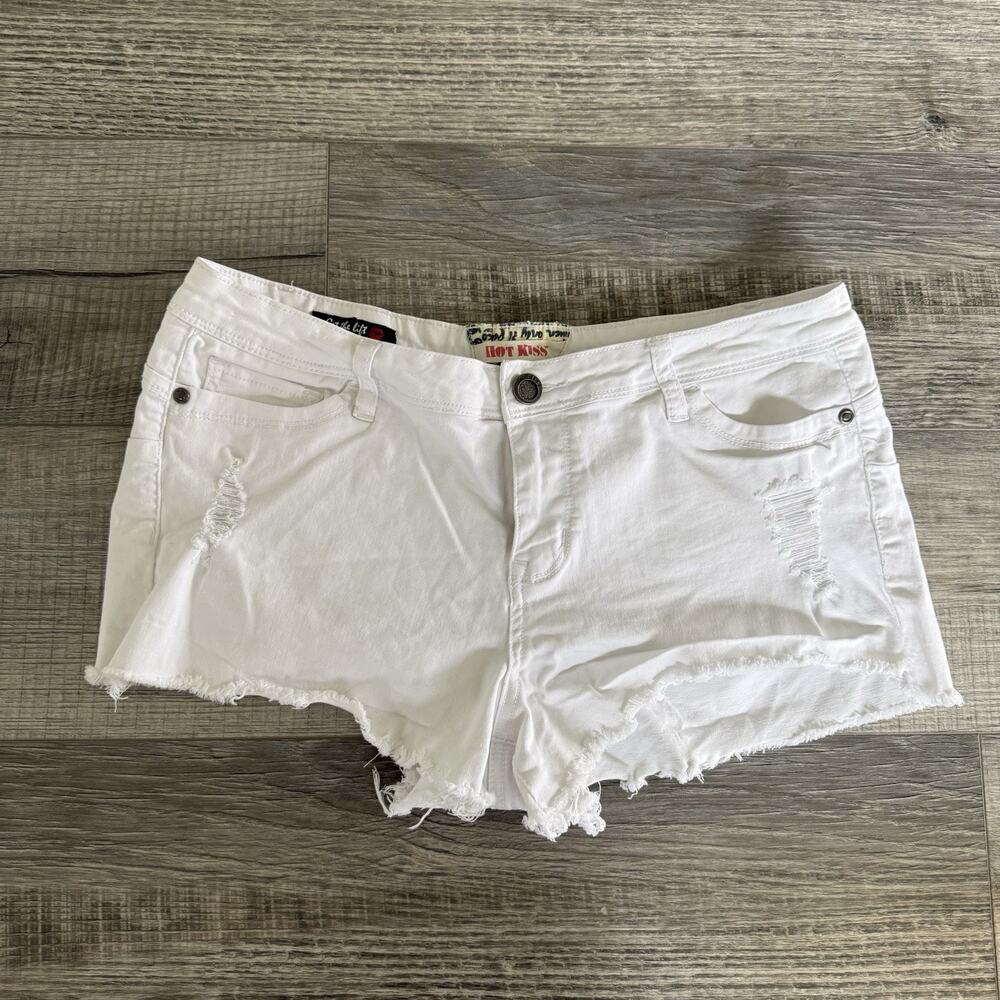 Y2K Vtg White Low Rise Micro Shorts Junior Size 13 Distressed Waist 32” Festival